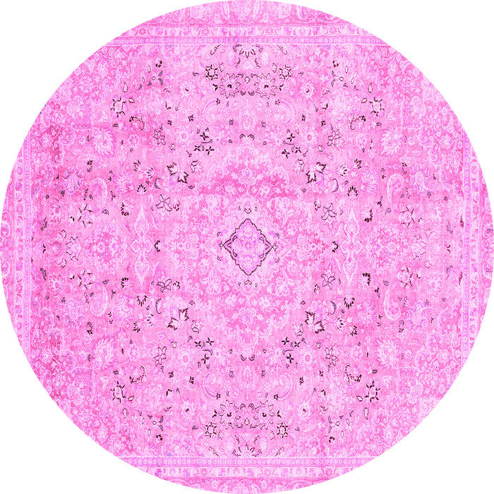 Round Machine Washable Abstract Pink Modern Rug, wshabs2144pnk
