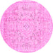 Round Machine Washable Abstract Pink Modern Rug, wshabs2144pnk