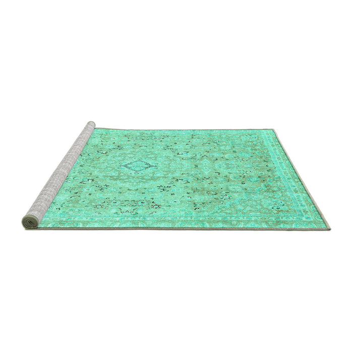 Sideview of Machine Washable Abstract Turquoise Modern Area Rugs, wshabs2144turq
