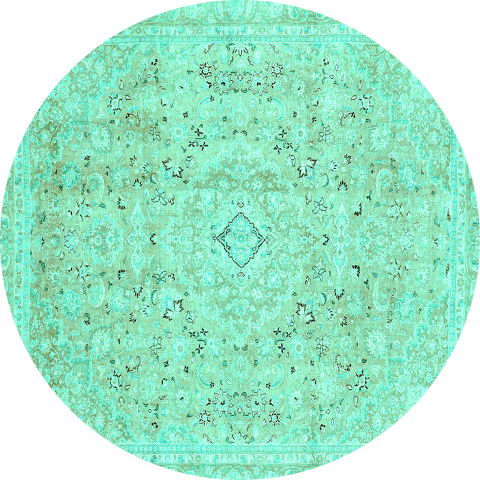 Round Machine Washable Abstract Turquoise Modern Area Rugs, wshabs2144turq