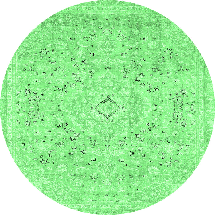 Round Machine Washable Abstract Emerald Green Modern Area Rugs, wshabs2144emgrn