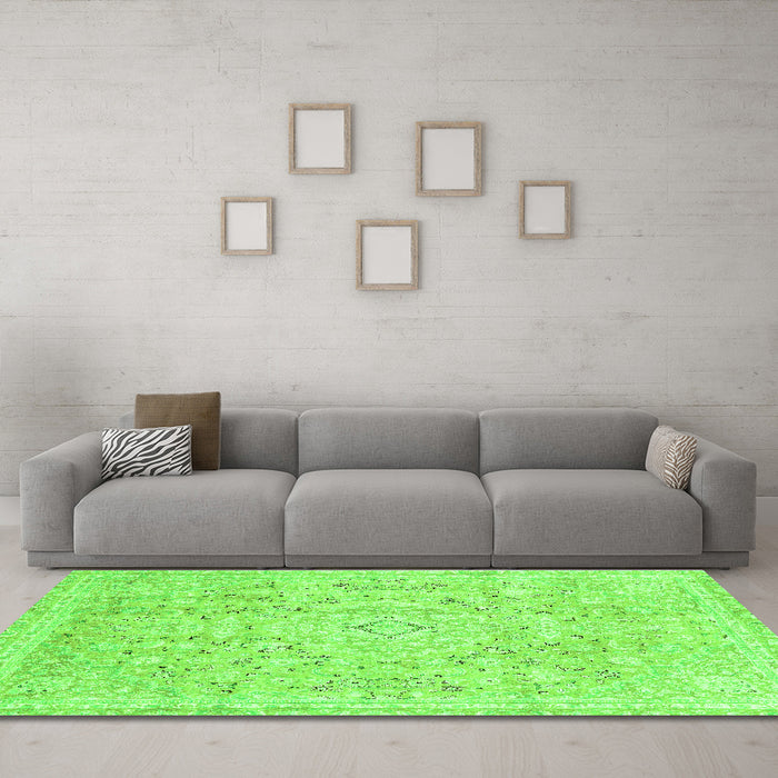 Machine Washable Abstract Green Modern Area Rugs in a Living Room,, wshabs2144grn