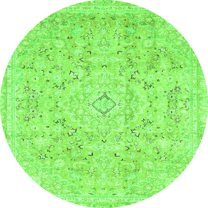 Round Machine Washable Abstract Green Modern Area Rugs, wshabs2144grn
