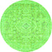 Round Machine Washable Abstract Green Modern Area Rugs, wshabs2144grn