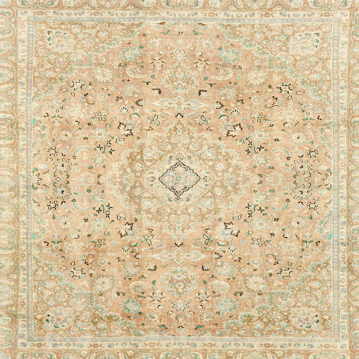 Square Machine Washable Abstract Brown Gold Rug, wshabs2144