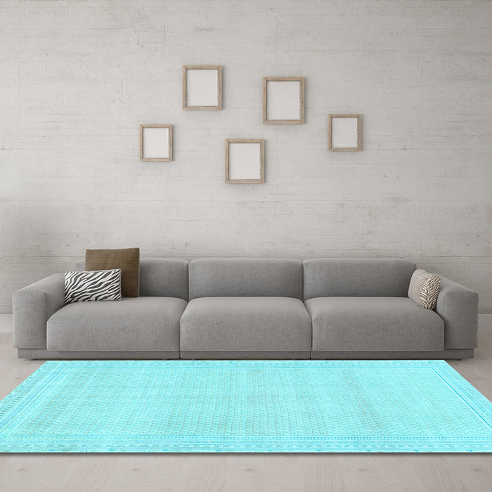 Machine Washable Abstract Light Blue Modern Rug in a Living Room, wshabs2145lblu