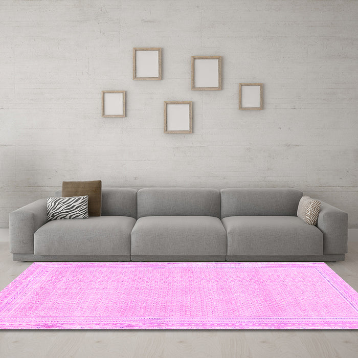 Machine Washable Abstract Pink Modern Rug in a Living Room, wshabs2145pnk