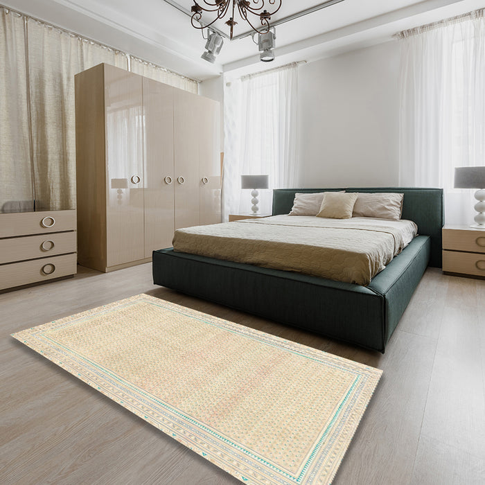 Machine Washable Abstract Gold Rug in a Bedroom, wshabs2145