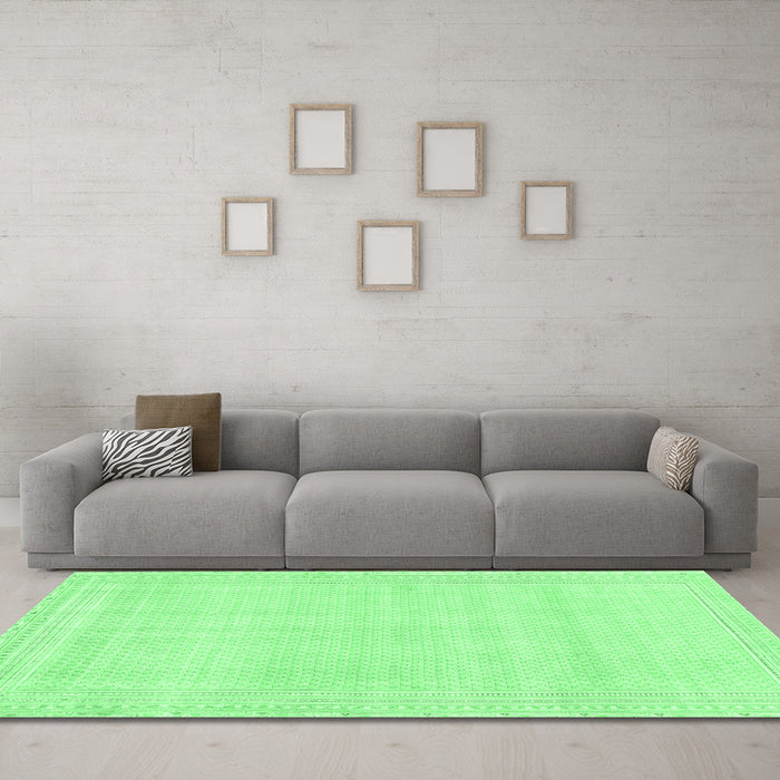 Machine Washable Abstract Emerald Green Modern Area Rugs in a Living Room,, wshabs2145emgrn