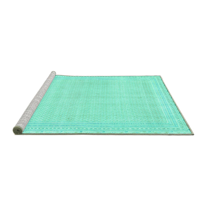 Sideview of Machine Washable Abstract Turquoise Modern Area Rugs, wshabs2145turq