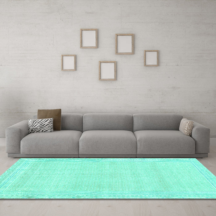 Machine Washable Abstract Turquoise Modern Area Rugs in a Living Room,, wshabs2145turq