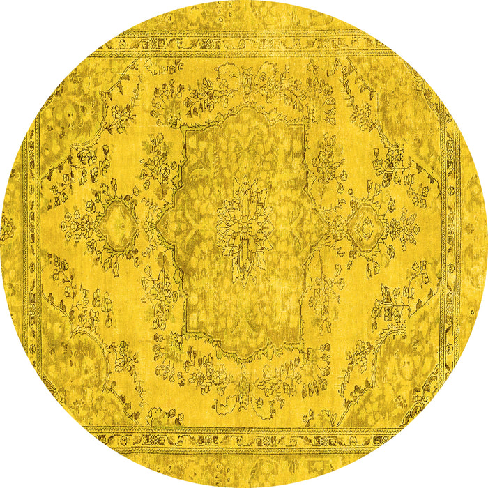 Round Abstract Yellow Modern Rug, abs2146yw