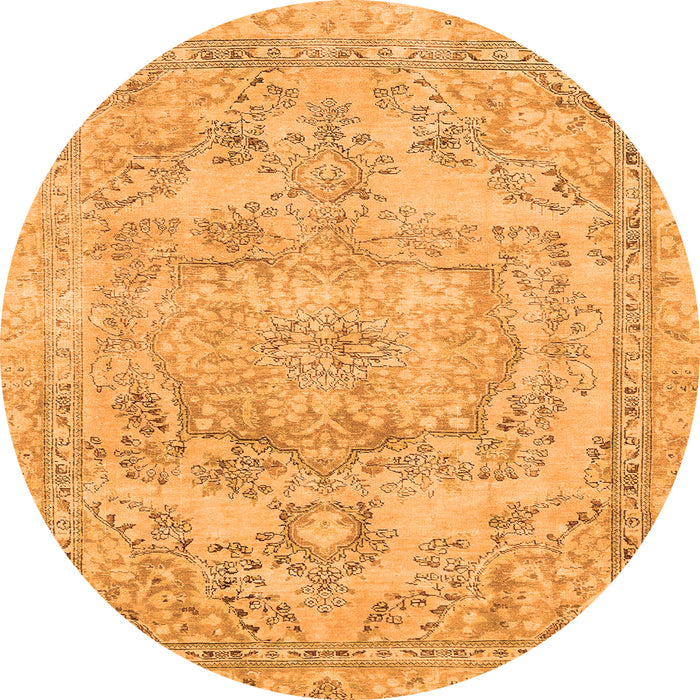 Round Machine Washable Abstract Orange Modern Area Rugs, wshabs2146org