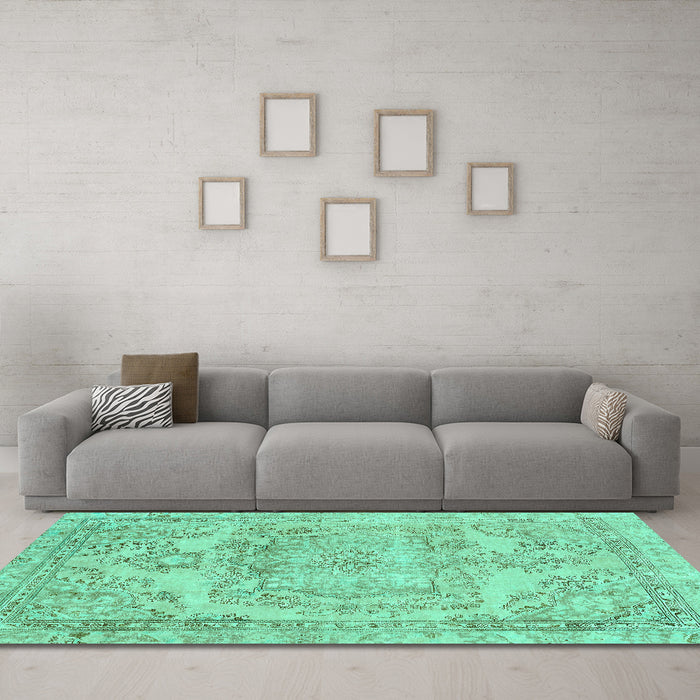 Machine Washable Abstract Turquoise Modern Area Rugs in a Living Room,, wshabs2146turq