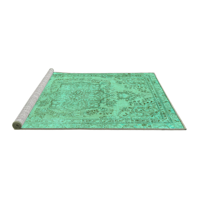 Sideview of Machine Washable Abstract Turquoise Modern Area Rugs, wshabs2146turq