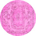 Round Machine Washable Abstract Pink Modern Rug, wshabs2146pnk