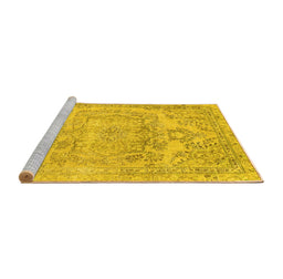 Sideview of Machine Washable Abstract Yellow Modern Rug, wshabs2146yw