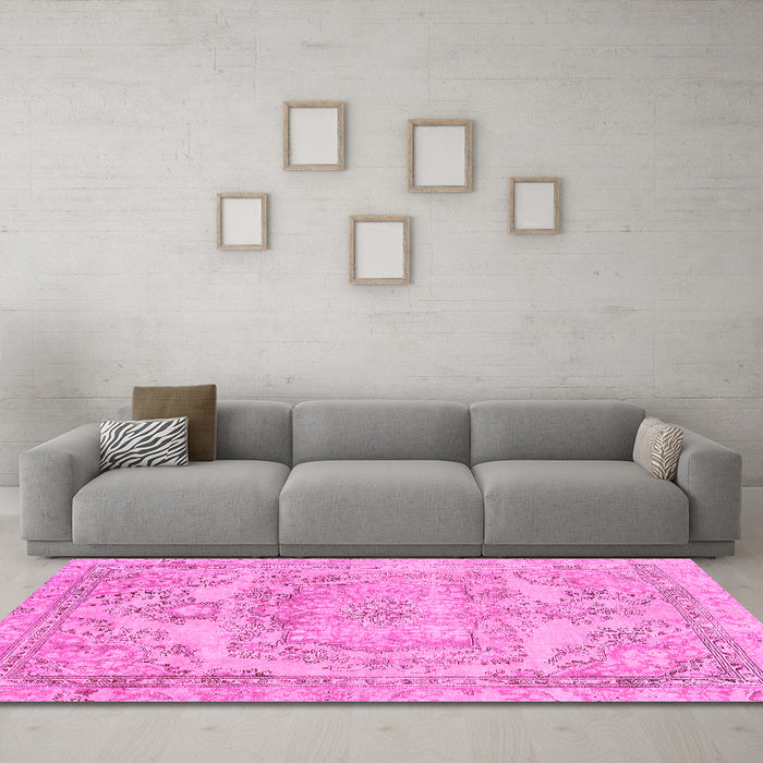 Machine Washable Abstract Pink Modern Rug in a Living Room, wshabs2146pnk