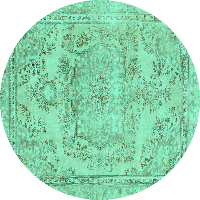 Round Machine Washable Abstract Turquoise Modern Area Rugs, wshabs2146turq