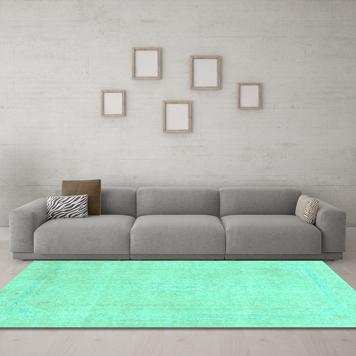 Machine Washable Abstract Turquoise Modern Area Rugs in a Living Room,, wshabs2147turq