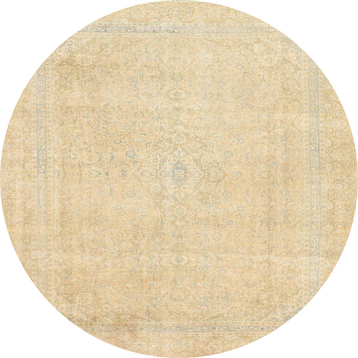 Round Machine Washable Abstract Brown Gold Rug, wshabs2147