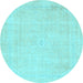 Round Abstract Light Blue Modern Rug, abs2147lblu