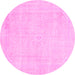 Round Machine Washable Abstract Pink Modern Rug, wshabs2147pnk