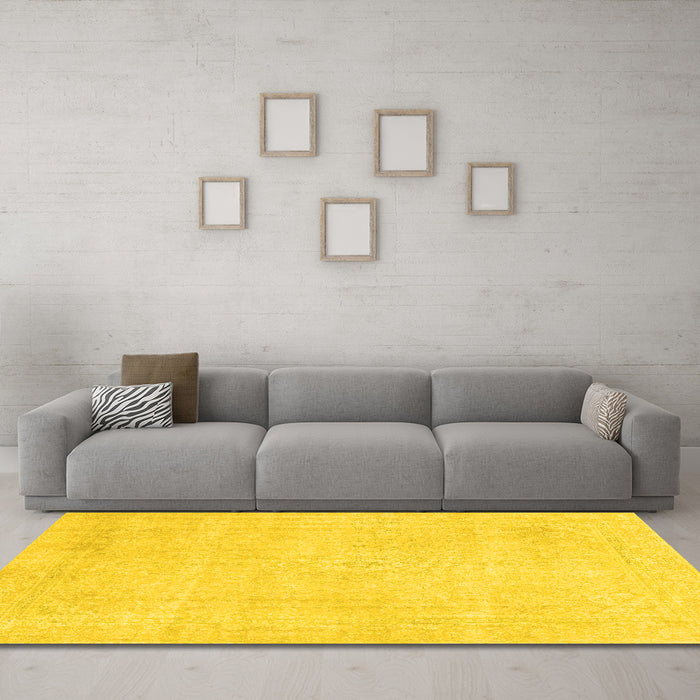 Machine Washable Abstract Yellow Modern Rug in a Living Room, wshabs2147yw