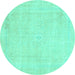 Round Abstract Turquoise Modern Rug, abs2147turq