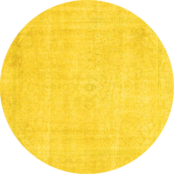 Round Machine Washable Abstract Yellow Modern Rug, wshabs2147yw