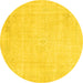 Round Machine Washable Abstract Yellow Modern Rug, wshabs2147yw