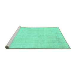Sideview of Machine Washable Abstract Turquoise Modern Area Rugs, wshabs2147turq