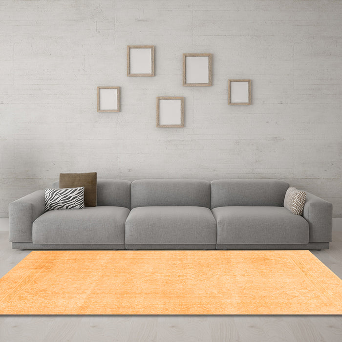 Machine Washable Abstract Orange Modern Area Rugs in a Living Room, wshabs2147org