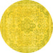 Round Machine Washable Abstract Yellow Modern Rug, wshabs2148yw