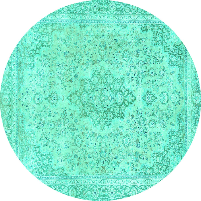 Round Machine Washable Abstract Turquoise Modern Area Rugs, wshabs2148turq
