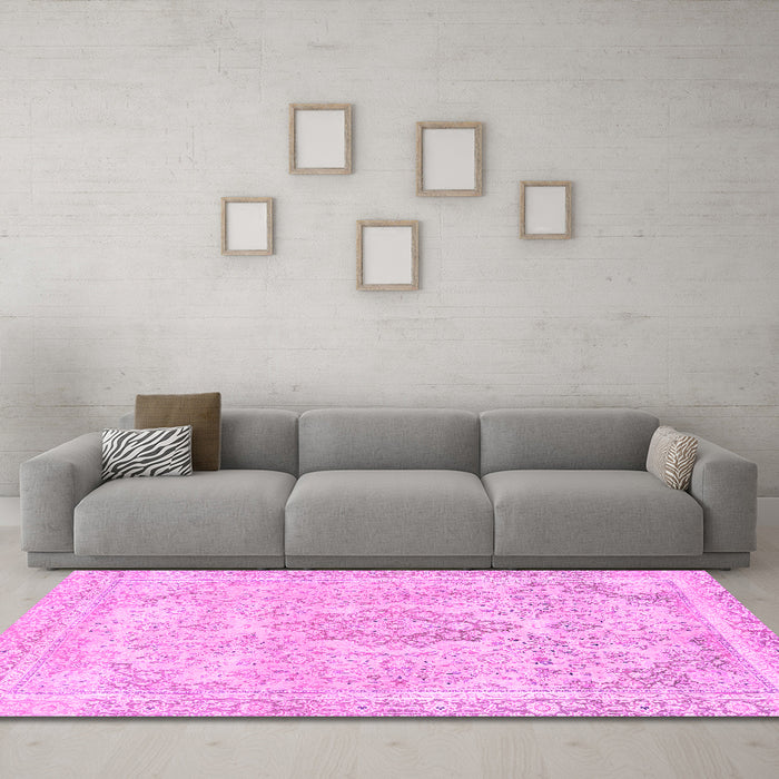Machine Washable Abstract Pink Modern Rug in a Living Room, wshabs2148pnk