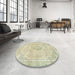 Round Machine Washable Abstract Olive Green Rug in a Office, wshabs2148