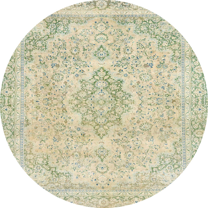 Round Abstract Olive Green Modern Rug, abs2148