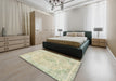 Abstract Olive Green Modern Rug in a Bedroom, abs2148