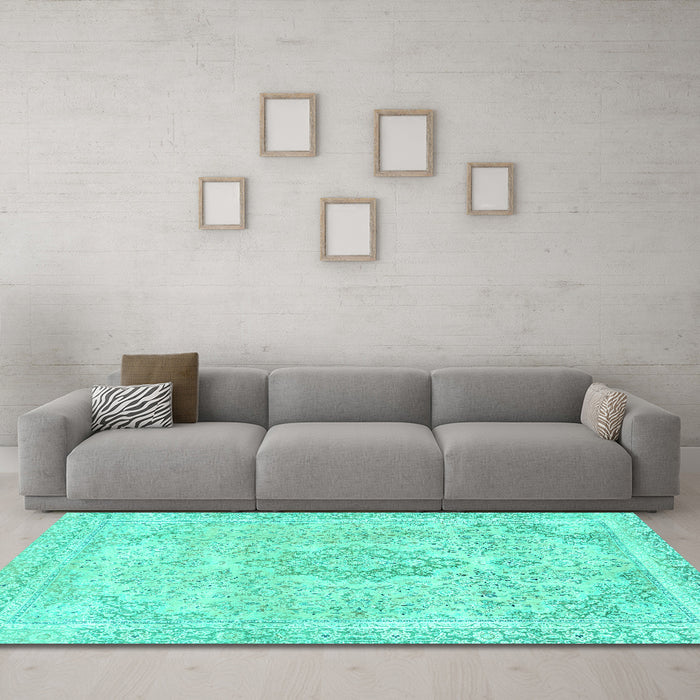 Machine Washable Abstract Turquoise Modern Area Rugs in a Living Room,, wshabs2148turq