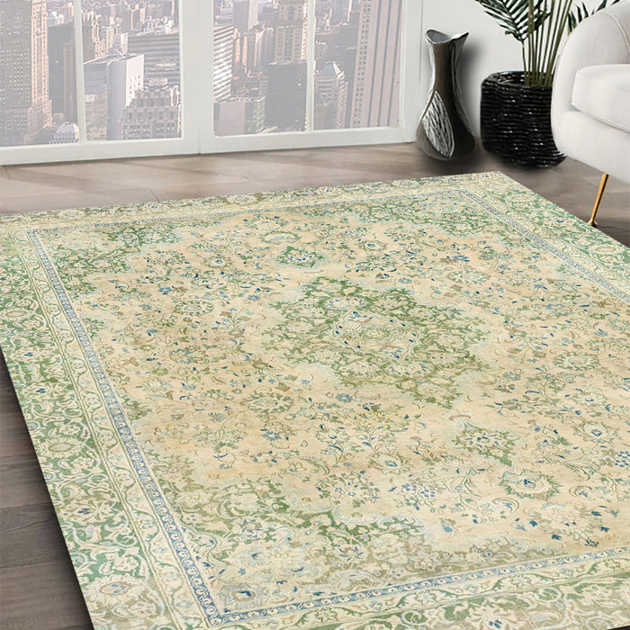 Machine Washable Abstract Olive Green Rug in a Family Room, wshabs2148