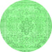 Round Machine Washable Abstract Emerald Green Modern Area Rugs, wshabs2148emgrn