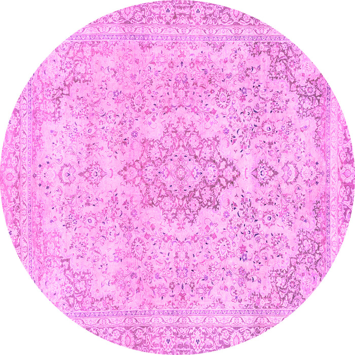 Round Machine Washable Abstract Pink Modern Rug, wshabs2148pnk