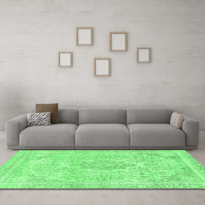 Machine Washable Abstract Emerald Green Modern Area Rugs in a Living Room,, wshabs2148emgrn