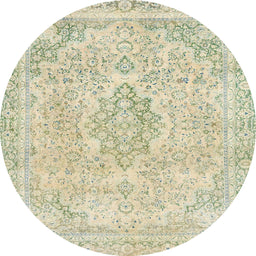 Round Machine Washable Abstract Olive Green Rug, wshabs2148