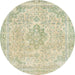 Round Machine Washable Abstract Olive Green Rug, wshabs2148