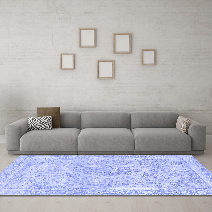 Machine Washable Abstract Blue Modern Rug in a Living Room, wshabs2148blu