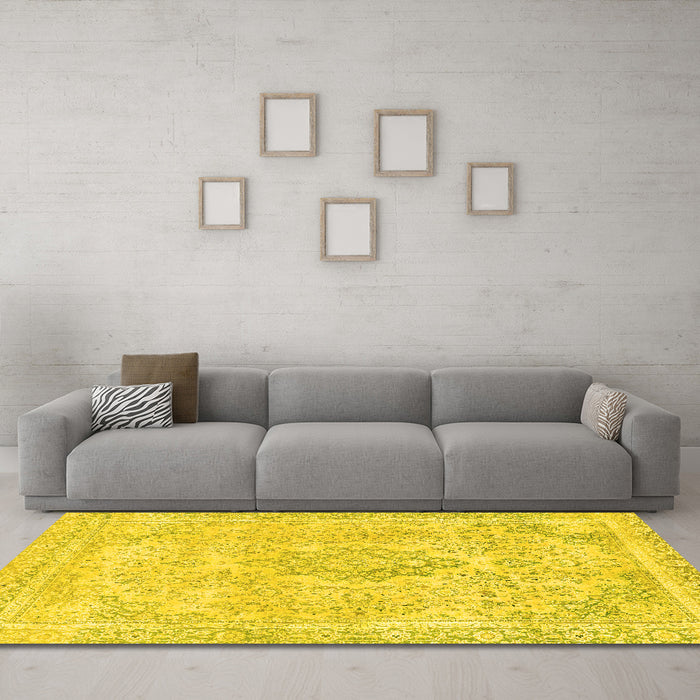 Machine Washable Abstract Yellow Modern Rug in a Living Room, wshabs2148yw