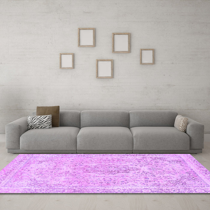 Machine Washable Abstract Purple Modern Area Rugs in a Living Room, wshabs2148pur