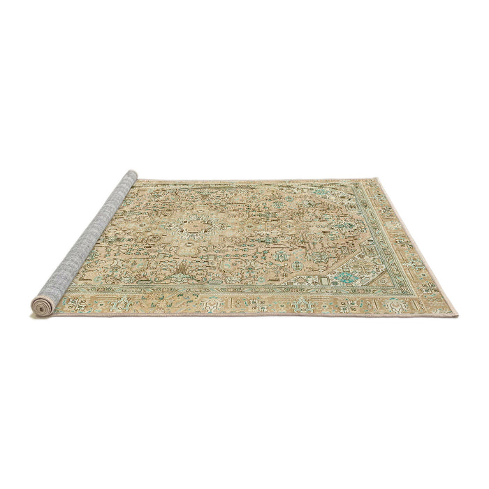 Sideview of Machine Washable Abstract Khaki Gold Rug, wshabs2149